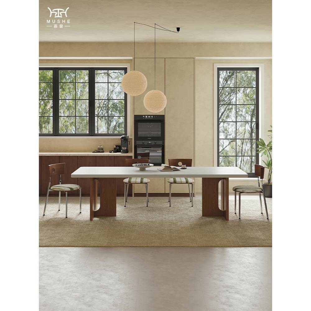 暮光豪华法国中世纪纯白色石板餐桌和椅子组合现代家居设计师实木