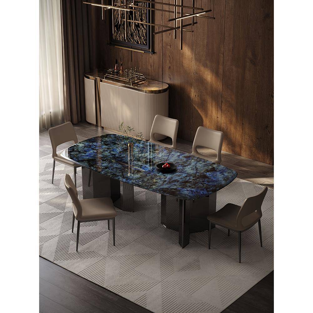 意式轻奢长方形饭桌2025新款超晶大小户型石大理石餐厅餐桌椅组合