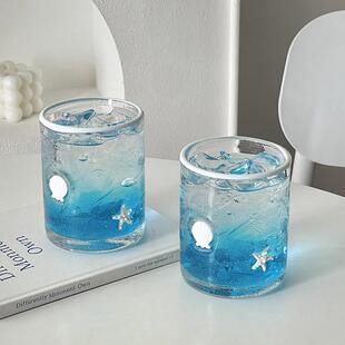 贝壳海星气泡玻璃杯家用高颜值女设计感小众喝酒咖啡饮料果汁杯子