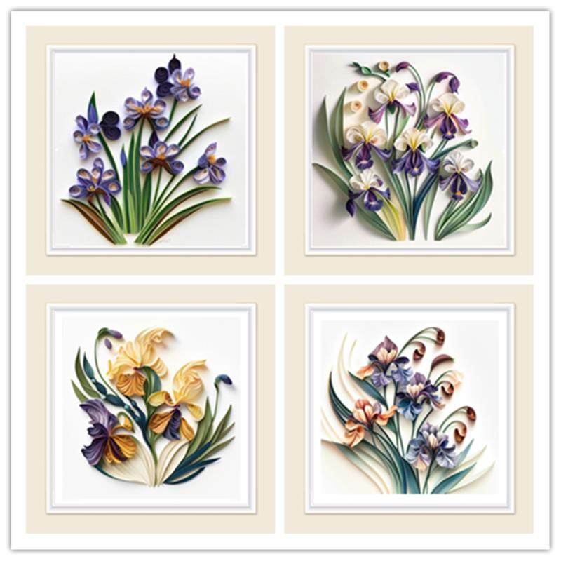 包邮衍纸手工装饰画鸢尾花小清新新手diy折纸艺术学生作业礼物画