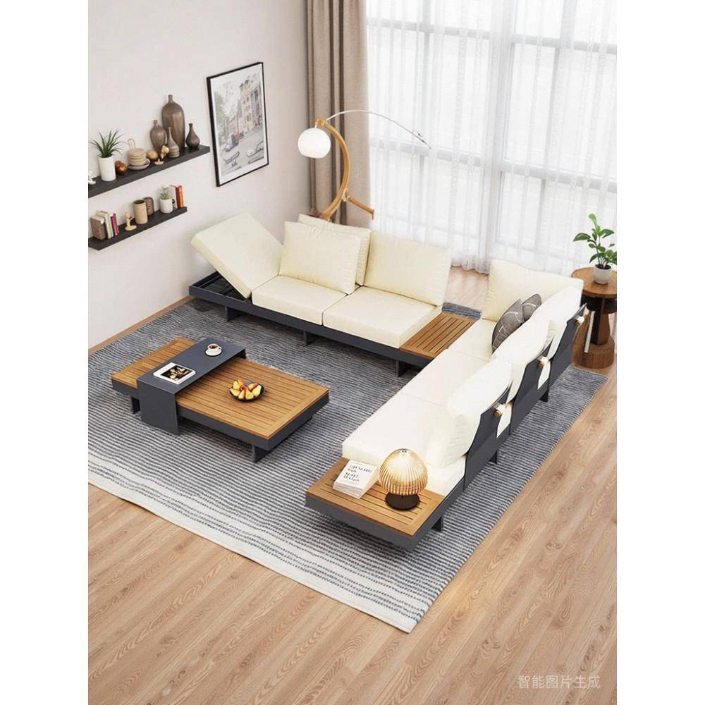 户外沙发庭院转角柚木铝合金茶几休闲别墅酒店防腐木组合实木家具