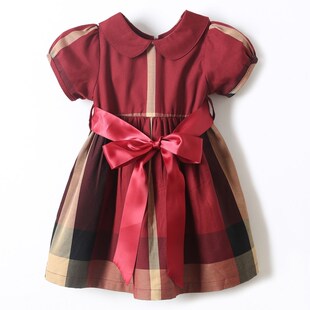 英伦风童装女童连衣裙夏装洋气宝宝格子裙小女孩公主裙纯棉伯米吉