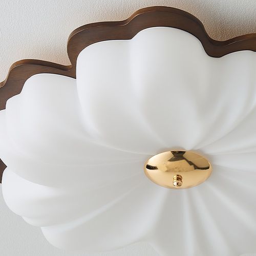 卧室吸顶灯中古风实木花瓣全光谱护眼超亮胡桃木房间书房儿童房灯