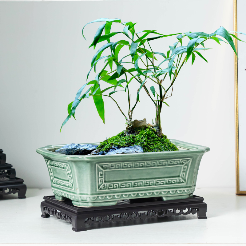 花盆底座绿植盆景盆长方形造景摆件底座中式阳台室内塑料花瓶托盘