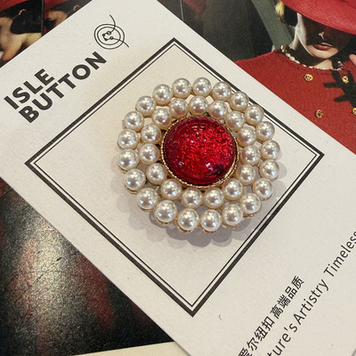 新款复古风金属珍珠红钻纽扣button conver西服衬衫拆卸扣字夹扣