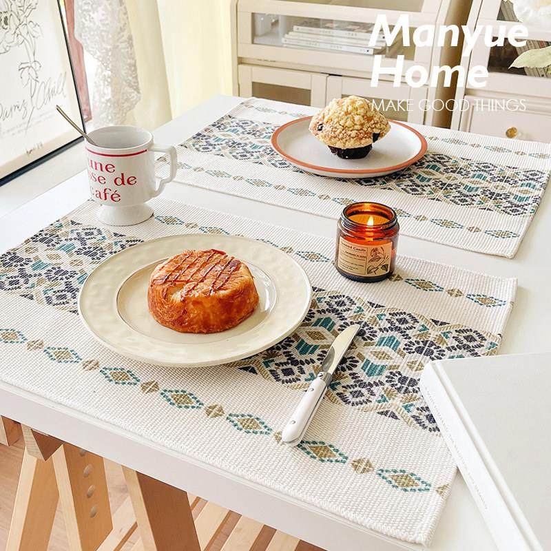 蔓越家 法式复古棉麻餐垫编织餐厅隔热桌垫拍照复古西餐垫背景布,居家布艺,餐垫,淘宝优惠券,粉丝福利购,淘宝优惠卷