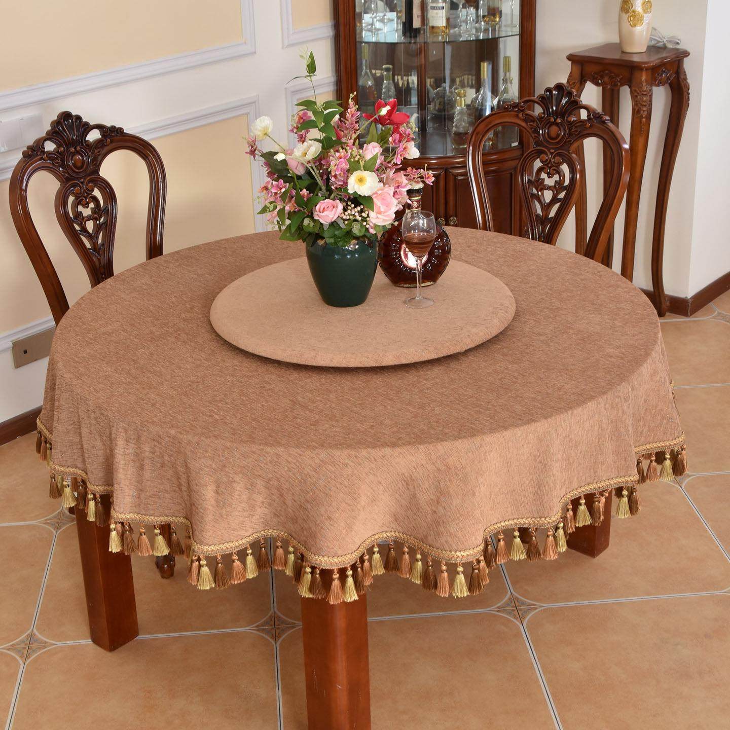 2025新款轻奢欧式圆桌布艺穗子餐桌台布咖啡色可定制加厚转盘,居家布艺,桌布,淘宝优惠券,粉丝福利购,淘宝优惠卷