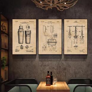 威士忌蒸馏制作工艺装饰画鸡尾酒设计图纸装饰画酒吧工业风挂画