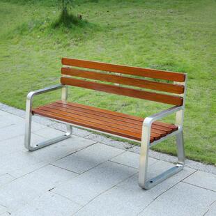 实木公园椅户外长椅不锈钢长座椅现代简约创意休闲 椅户外椅公共