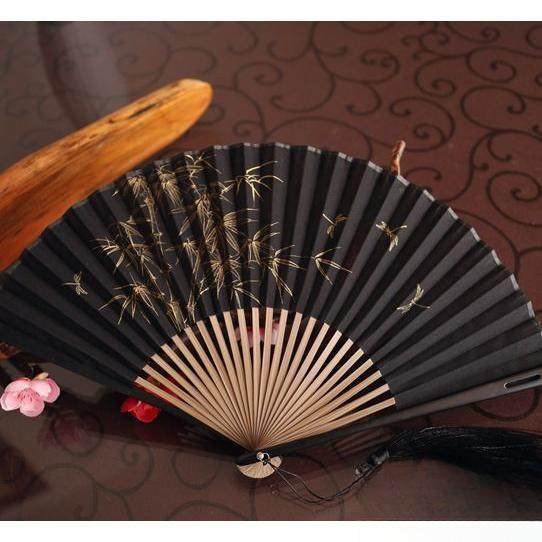 2024新款中国风夏季6.8寸男扇女扇竹柄布折扇日用礼品扇 金色竹林,居家日用,扇子,淘宝优惠券,粉丝福利购,淘宝优惠卷