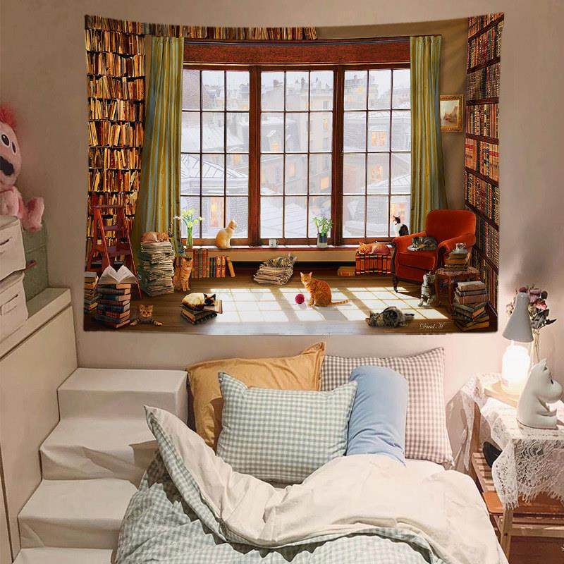 复古阳台窗户大背景布床头客厅卧室猫挂毯墙壁装饰挂布宿舍布置,居家布艺,挂毯/壁毯,淘宝优惠券,粉丝福利购,淘宝优惠卷
