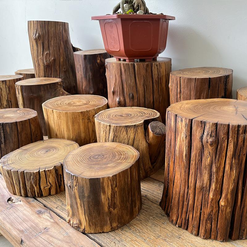 新疆包邮实木墩子原木树桩木墩花架底座侘寂风木头摆件茶几根雕木
