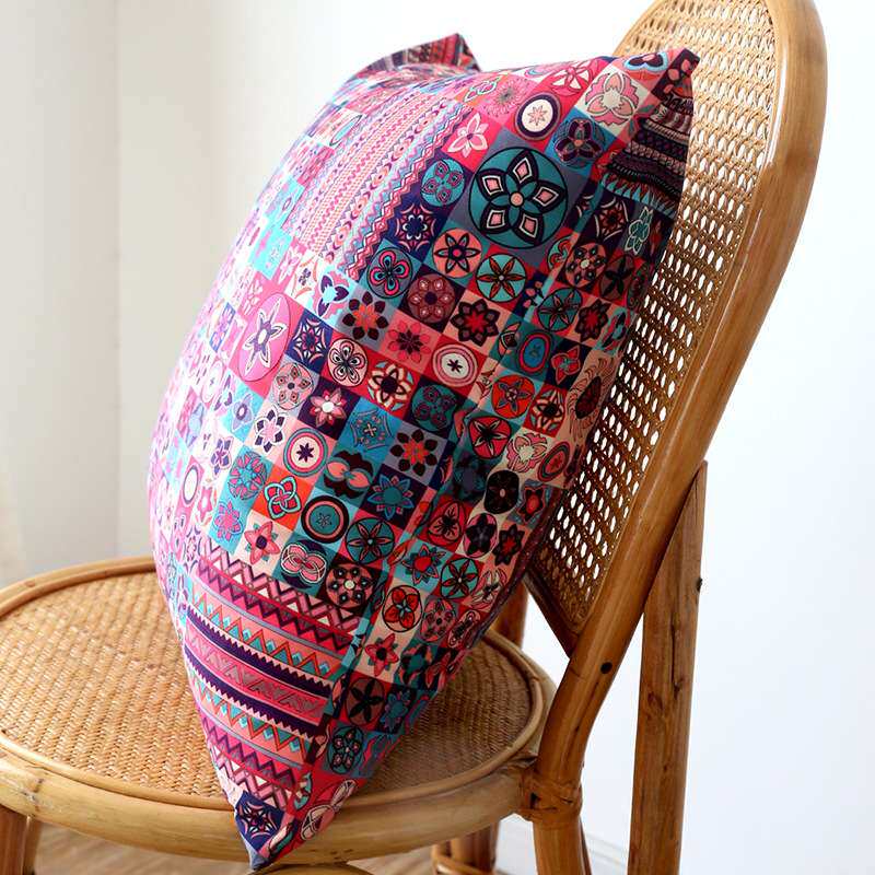 民族风喜庆红色砖纹几何格子布艺抱枕套靠垫套正方形沙发靠枕