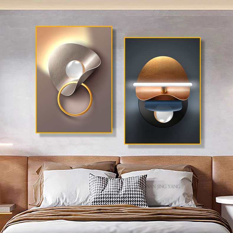 现代简约卧室装饰画轻奢抽象高端酒店房间床头挂画沙发背景墙两联