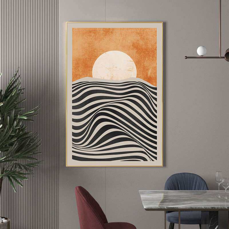 橙色客厅装饰画沙发背景墙画玄关走廊大幅落地画黑色线条现代简约