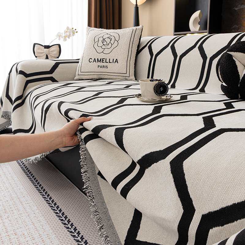 轻奢高级感沙发盖布四季通用现代简约黑色沙发巾一整张全盖套罩毯