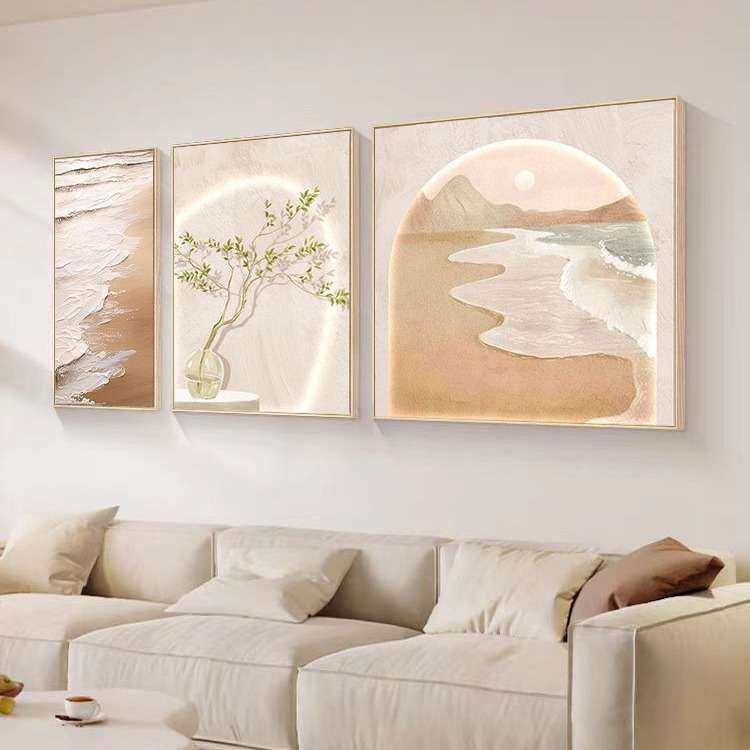 奶油风客厅装饰画高级感沙发背景墙挂画轻奢高级感现代简约三联画