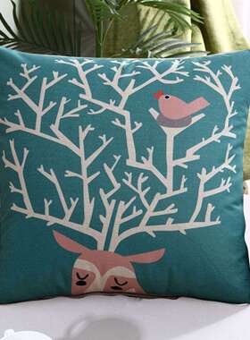 靠垫卡通粗布黄色皮沙发靠枕亚麻正方形大抱枕套不含芯卡通抱枕套