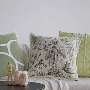 奶油风抱枕套绿色花卉高级感复古抱枕客厅沙发方形腰枕靠背垫套