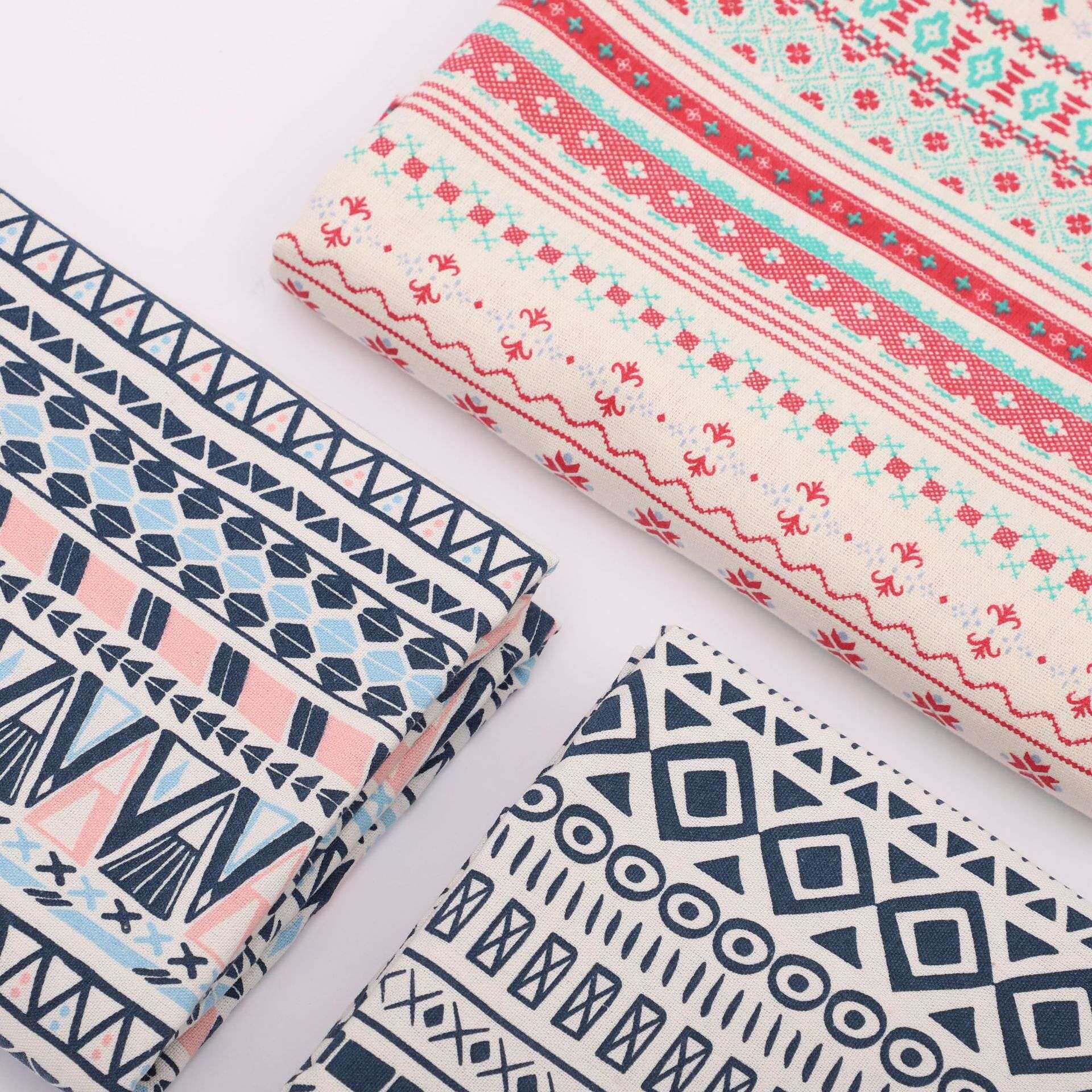 棉麻布料波西米亚印花亚麻布桌布沙发布垫靠枕抱枕套印花帆布面料