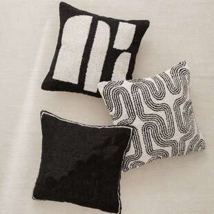 沙发抱枕ins风帆布簇绒绣床头靠枕套 黑白色抱枕套 靠垫腰靠50*50