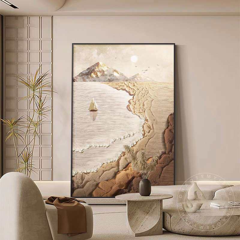 现代简约客厅装饰画落地轻奢高级感沙发背景墙壁画侘寂风玄关挂画