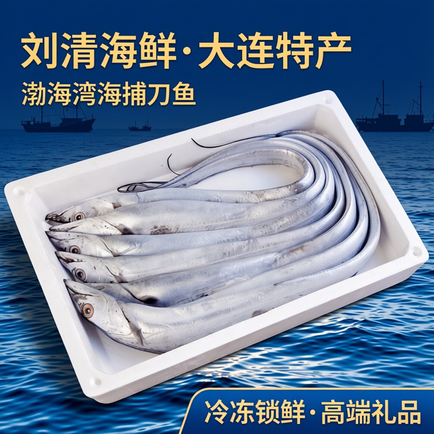刘清海鲜 大连特产海捕渤海湾刀鱼 冷冻小眼带鱼10斤7条 高端水产