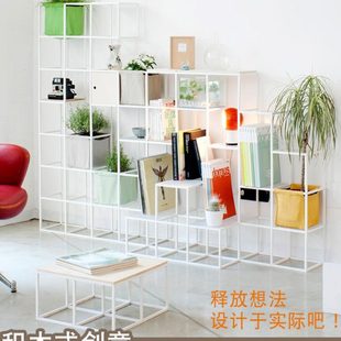 黑色屏风客厅置物架落地书架现代办公室隔断餐厅陈列展示架子拼接