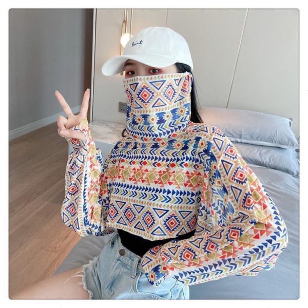 遮脸长袖一体面罩防晒衣神器女夏遮脸脖子防晒披风披肩短款天防风