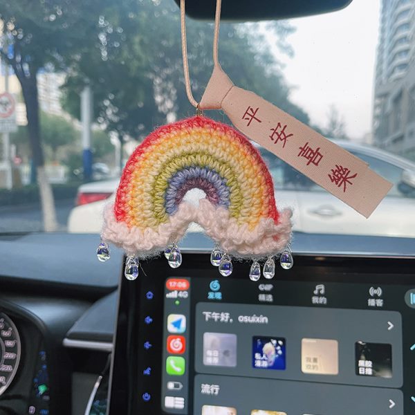 钩织luna彩虹好物后视镜DIY手工车挂汽车挂件装饰品礼物针织毛线