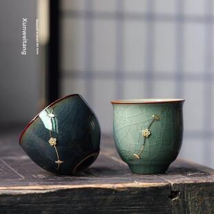 手工尾青瓷茶杯b|秘彩瓷小茶杯高端冰裂釉陶瓷大师杯茶具单杯