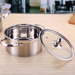 加厚覆合底不锈钢小火锅带盖汤锅圆形双耳锅平底锅专用鸳鸯锅双人