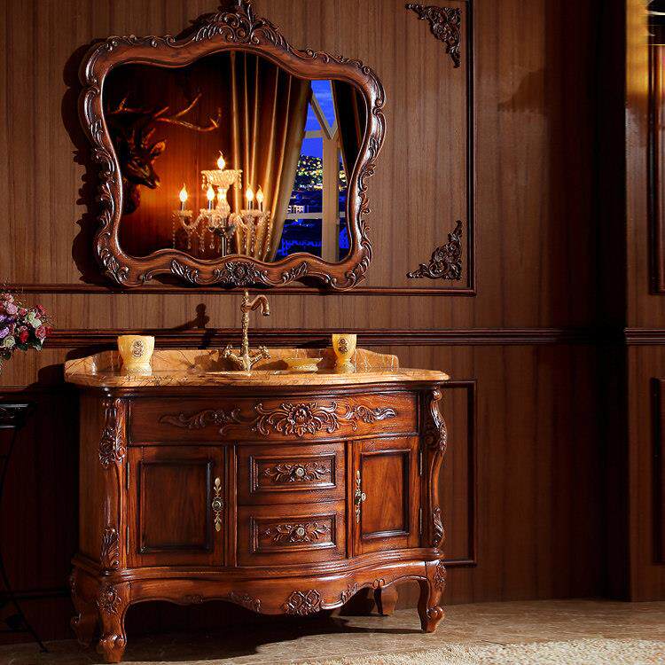 欧式浴室柜红橡木洗手台盆柜组合大理石洗漱落地实木洗脸盆柜卫浴