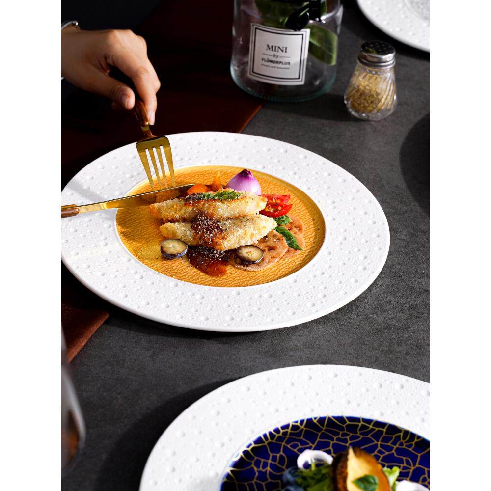 创意位上餐盘酒店会所主餐盘西餐厅牛排凉菜点心甜品圆形陶瓷平盘