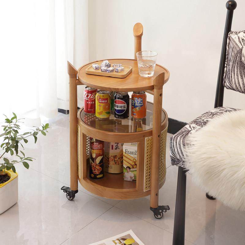 实木藤储物手推车客厅家庭咖啡桌可移动圆形储物柜北欧风格沙发边,住宅家具,移动边几/推车,淘宝优惠券,粉丝福利购,淘宝优惠卷