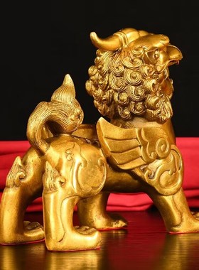 全铜貔貅公母一对摆件客厅玄关装品饰办公室工艺品皮休中式送礼