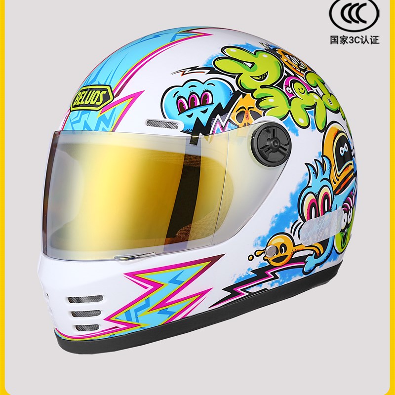 儿童头盔男孩涂鸦壁画防风保暖可拆卸围脖秋冬季全盔电动车安全帽