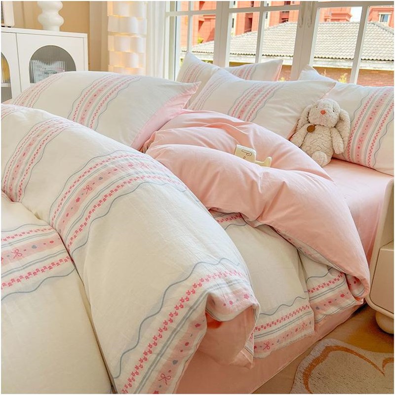 60支纯棉水洗纯棉四件套100%纯棉被套三件套高档色织提花床床单四