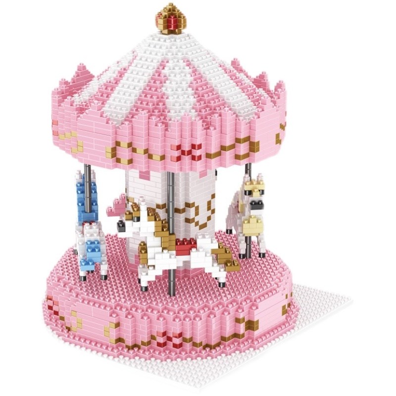 中国积木拼图拼装微小颗粒成年高难度玩具成人女孩子旋转木马礼物