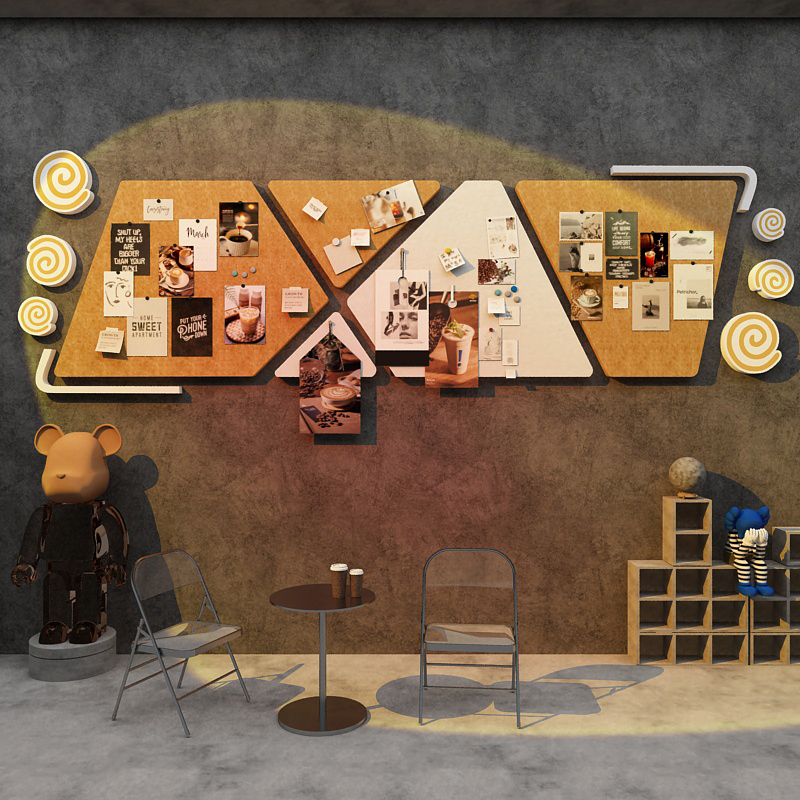 网红墙面拍照区打卡互动咖啡店装饰摆饰馆角厅毛毡留言布置贴纸画