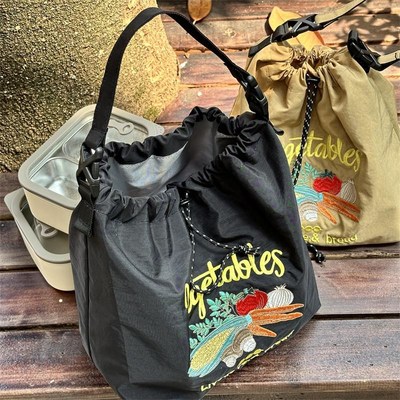 新款刺绣保温饭盒包手提袋便携大容量上班上学族保温便当露营包