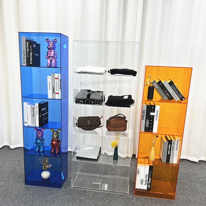 亚克力置物架展示架服装鞋包包饰品收纳架多层透明彩色展示柜定制