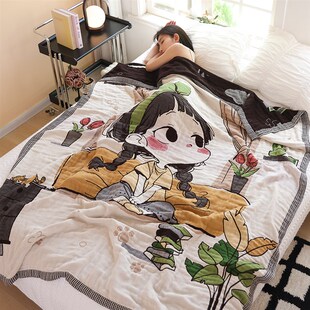 纯棉纱布单人盖毯100%全棉柔软午睡毯子全棉毛巾被可爱卡通空调毯
