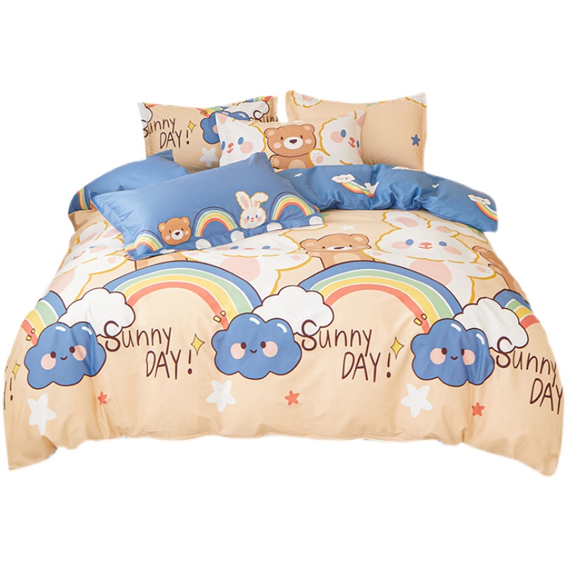 ins风卡通纯棉四件套200x230被套床单全棉学生宿舍三件套儿童可爱