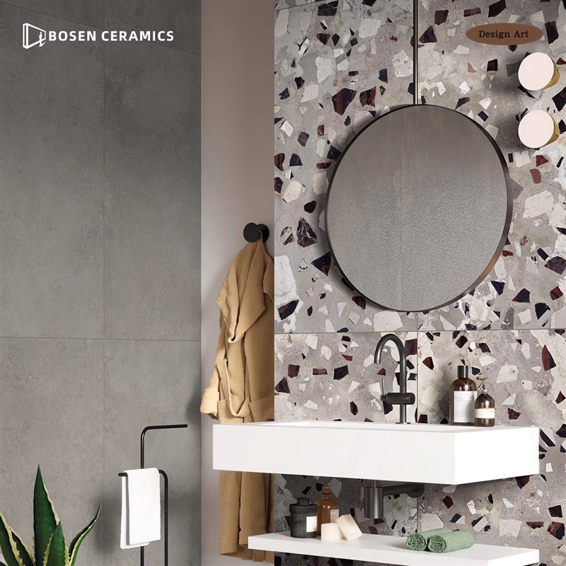 起伏细腻面哑光彩色水磨石地砖卫生间防滑地砖玄关地板砖背景墙砖