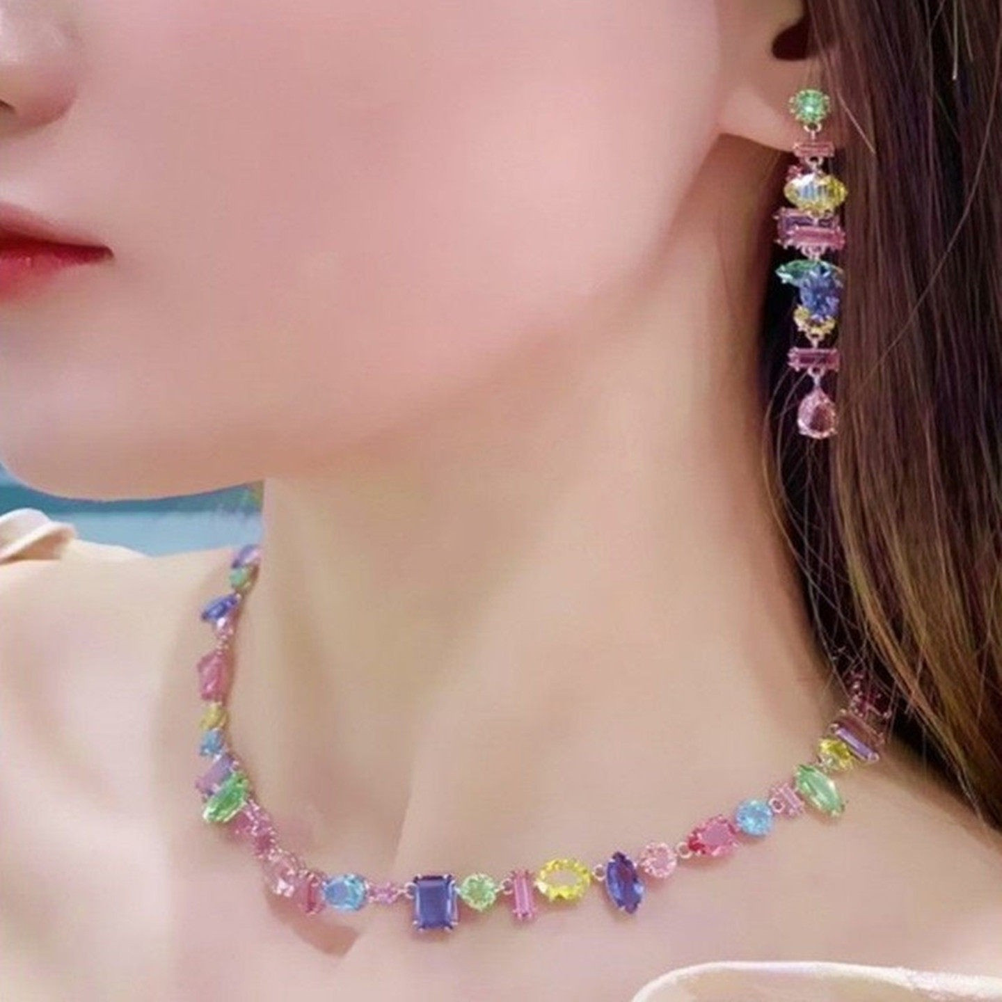 【新品】gema爱心项链女粉红色手gema爱心项链女链糖果冻耳环彩色