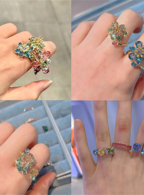 戒指女个性花朵高级感轻奢水晶