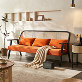 藤编三休闲藤椅中古实木软包靠背椅诧寂风沙发椅餐