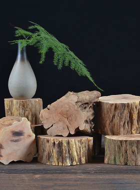 风化木小木桩实木头枯木家居饰品物底座瓶底垫