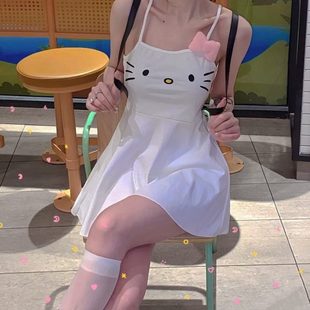 kt白色连衣裙减龄夏季 女风猫欲 外穿纯修身 可爱甜美吊带裙子修身